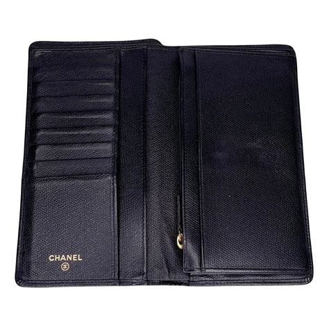 chanel black long wallet button with small c's|CHANEL Grained Calfskin CC Button Long Wallet Black.